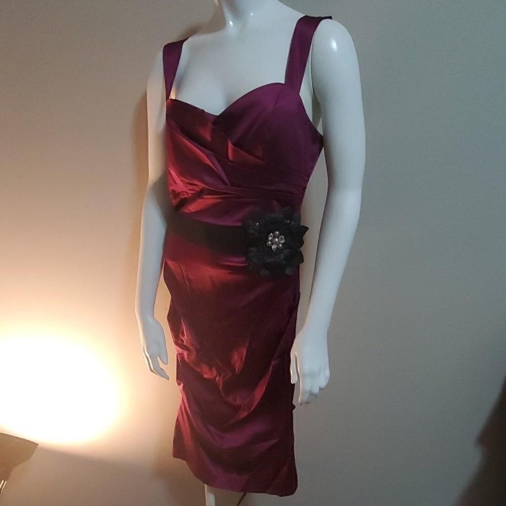 NWT Le Chateau Berry Dress with Black Flower Belt